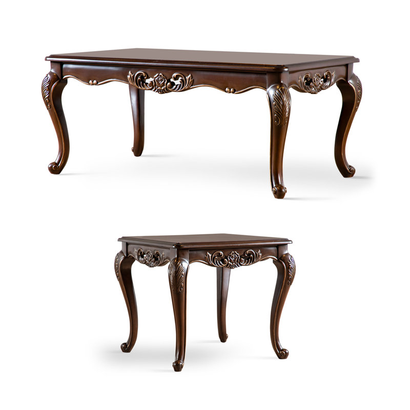 Ensemble de table basse et de table de bout 2 pièces avec pieds en cabriole Barbato