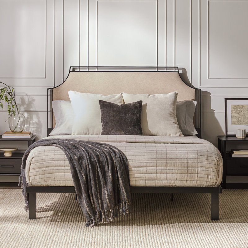 Jerwan Upholstered Queen Platform Bed, Tan