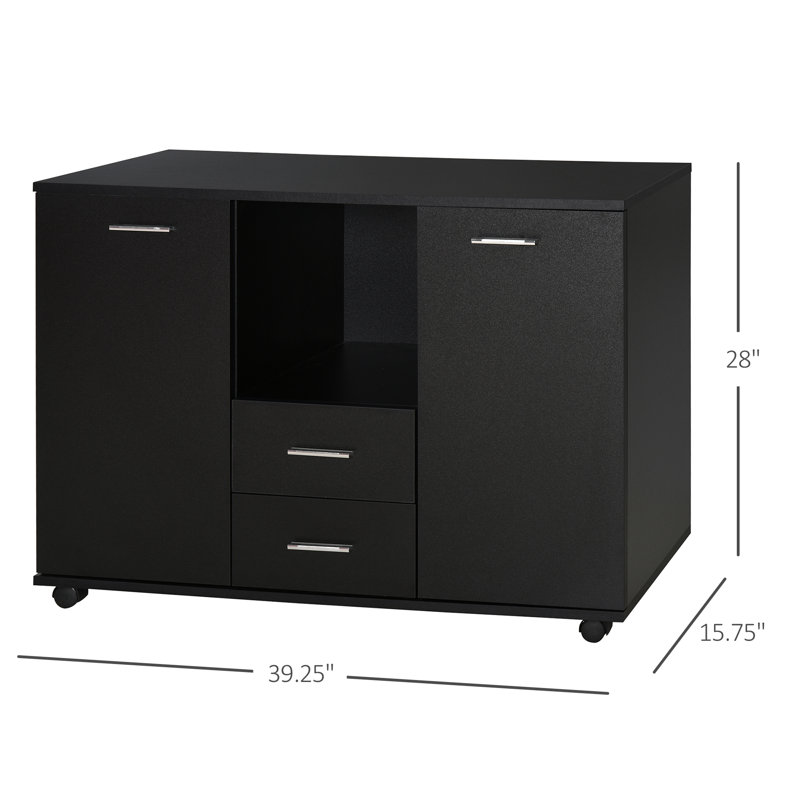 Black Particle Board Multifunction Office Filing Cabinet with Drawers and Shelves