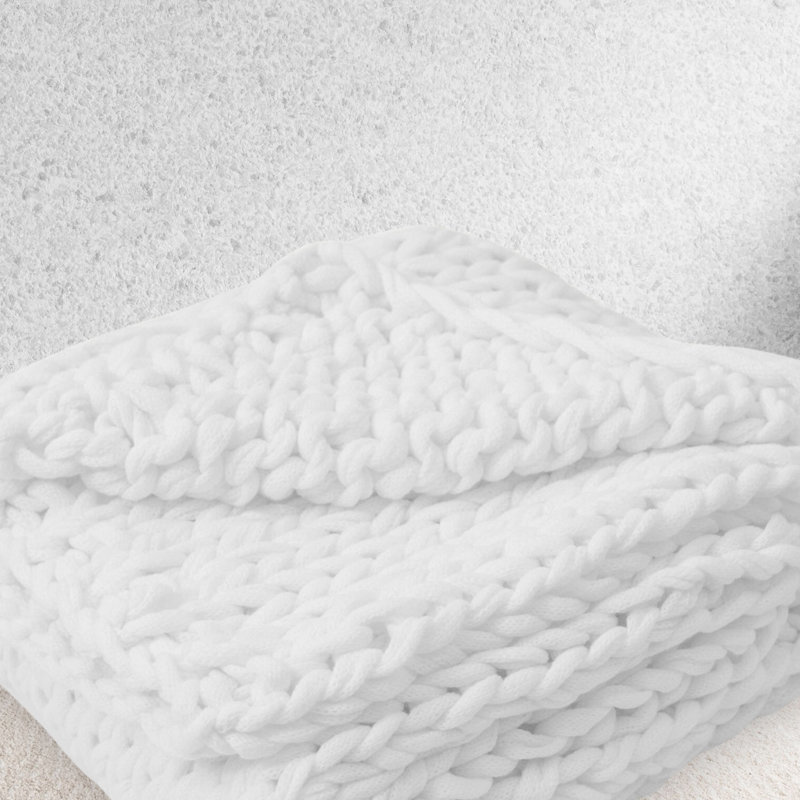Chunky Knit Throw Blanket, White