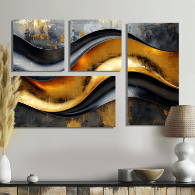Geometric Cooper Waves II - Abstract Large Wall Art 4 Pieces