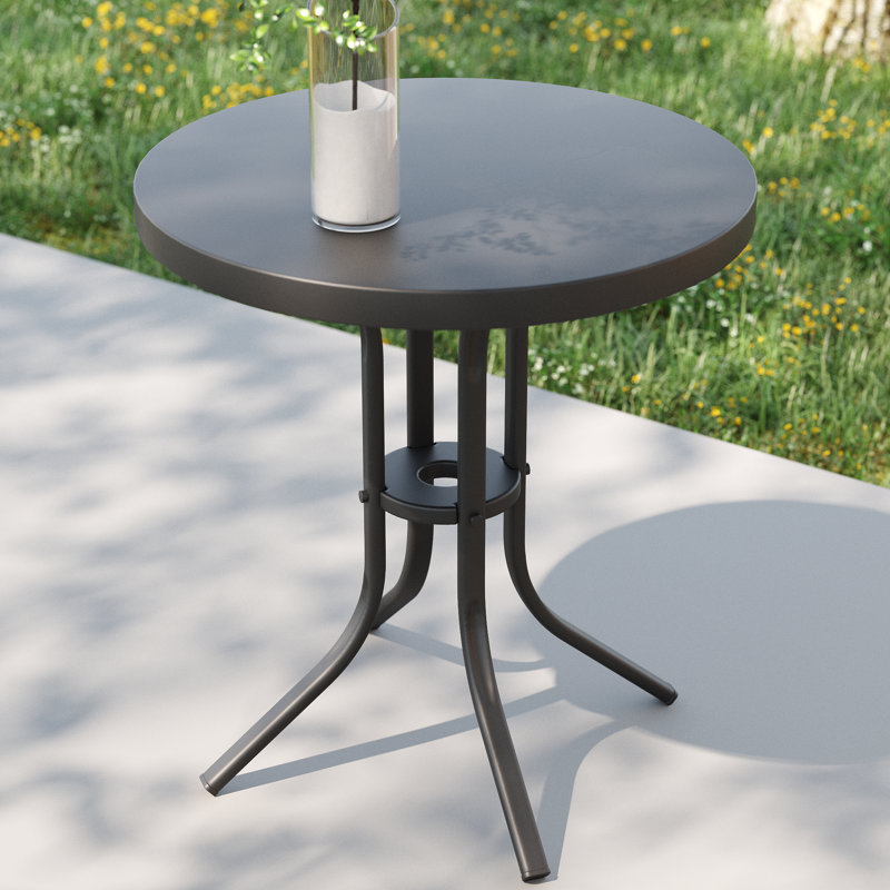 Ebern Designs Steel Patio Side Table, Weather Resistant Outdoor Round End Table for Room, Bedside, Porch, Black