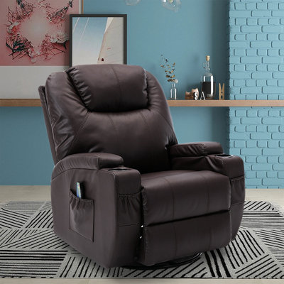 PU Leather Recliner Rocker Chair With Heated Massage 360 Degree Swivel With Cup Holders Living Room -  Red Barrel Studio®, 86BC8972141D41909C7FE76C85A5CC79