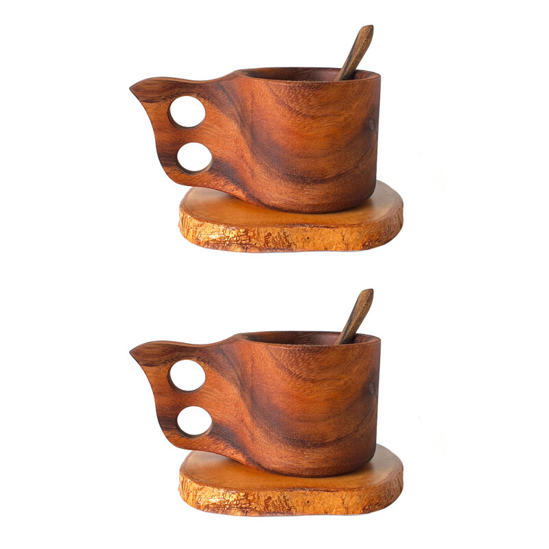 Taille de la tasse, de la cuillère à café et de la soucoupe / ensemble de 4 po Acacia Kuksa: 4, 2