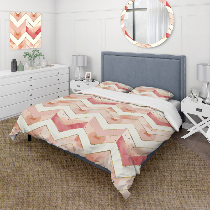Ensemble de housse de couette Golden Chevron I - Midcentury, Housse de couette simple + 2 taies décoratives st