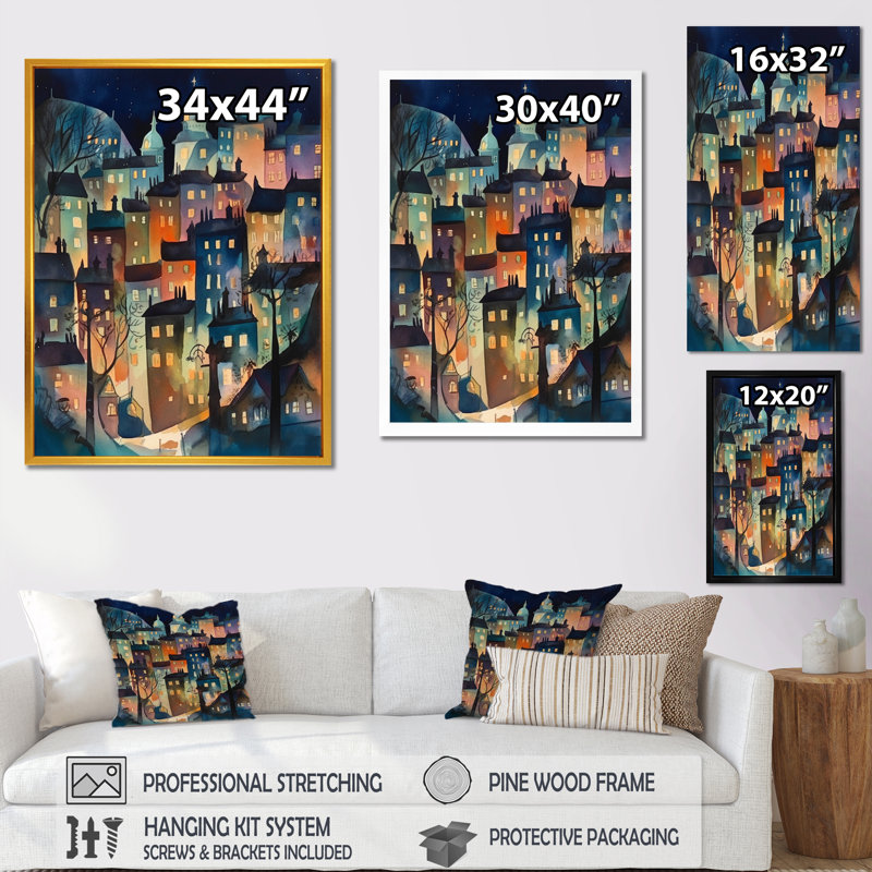 «Blue and Black Building The Cityscape», reproduction d'art sur toile, H 20 po x l 12 po x P 1 po, Cadre photo noir