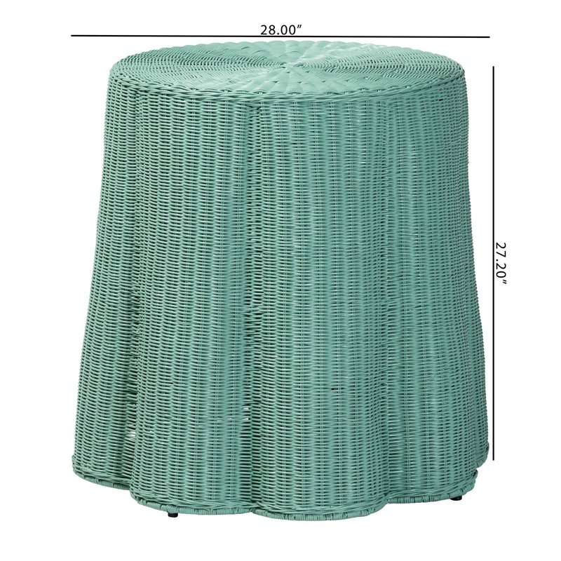 Console Scallop Natural Rattan - Table d'appoint ronde en osier tissé à la main pour le salon