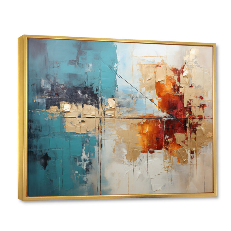 Collage doré et orange majestueux, Cadre flottant doré, H 30 po x l 40 po x P 1,5 po