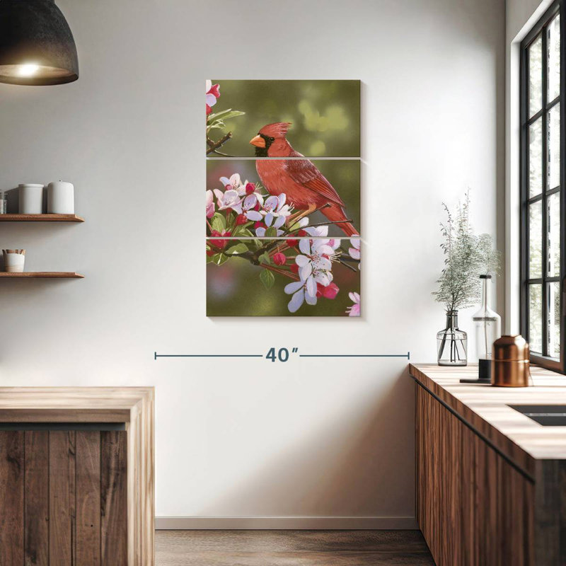 Brampt Cardinal With Apple Blossoms, 38" H x 24" W