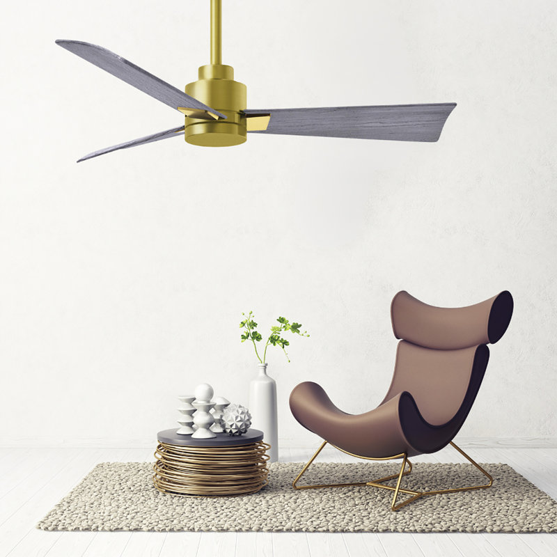 Alessandra Outdoor Downrod Ceiling Fan, Barn Wood Tone, Brushed Brass