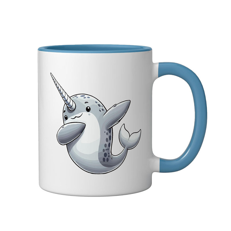Narwhal Ceramic Mug, Orange/White, 11oz, Blue