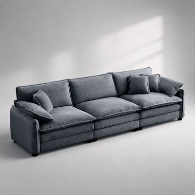 Mira 3 Seater Sofa Grey Corduroy, Combining Retro Style and Unmatched Comfort for Modern Living Spaces