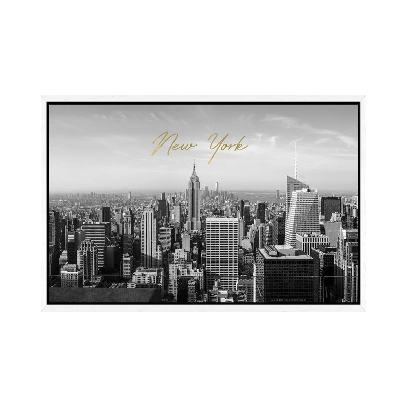 New York In Black And White - Print on Canvas, 45.72cm H x 66.04cm W x 3.81cm D, White Framed
