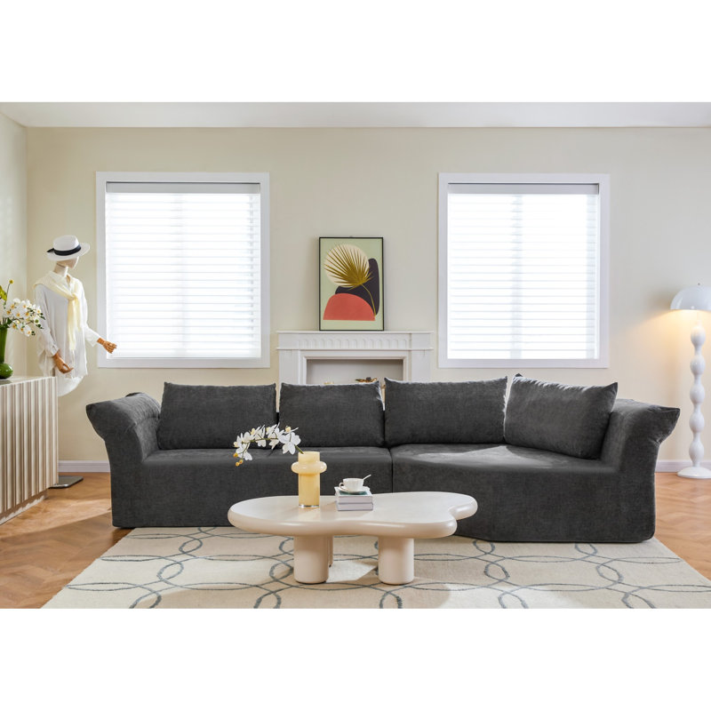 Canapé de coin spacieux 4 places, mousse gris foncé, canapé modulaire moderne pour la maison, Gris