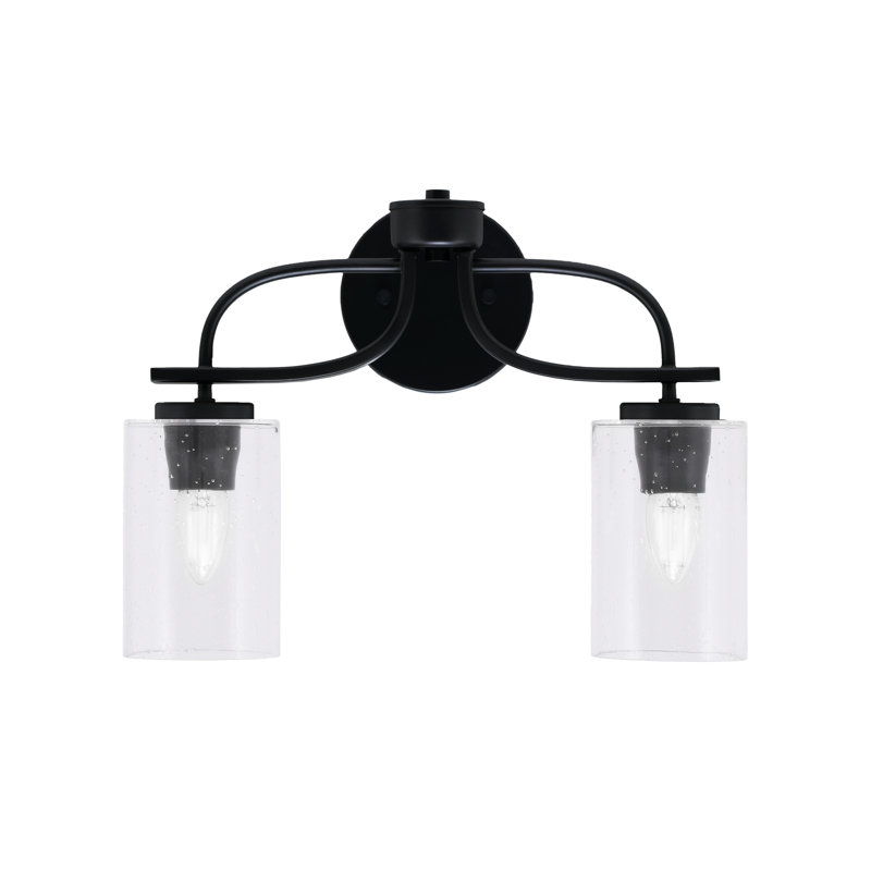 Barre d'éclairage de salle de bain 2 lumières Majdi Cavella au fini noir mat avec verre de 4 po, Noir, Transparent
