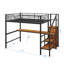 Lit mezzanine spacieux en métal avec bureau d'étude, escalier de rangement, placard et éclairage à DEL-134166261