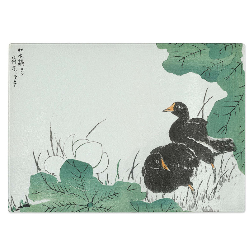 Tempered Glass Coot Bird and Lotus Flower Chopping Board, 39 cm W x 28.5 cm L