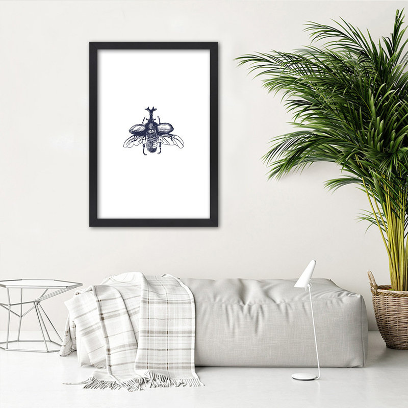 Beetle Insect - Single Picture Frame Print, Black, 100cm H x 70cm W