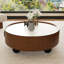Table basse ronde de 35,4 po avec plateau en pierre de flammes, table basse en bois avec tiroirs de rangement et pieds sphériques pour le salon