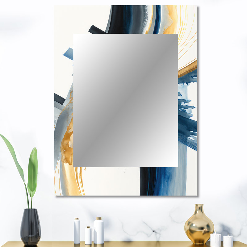 Blue And Gold Swirl Abstract I - Abstract Spirals Decorative Wall Mirror, Blue Mirror, Printed Metal Art, 40" x 30"