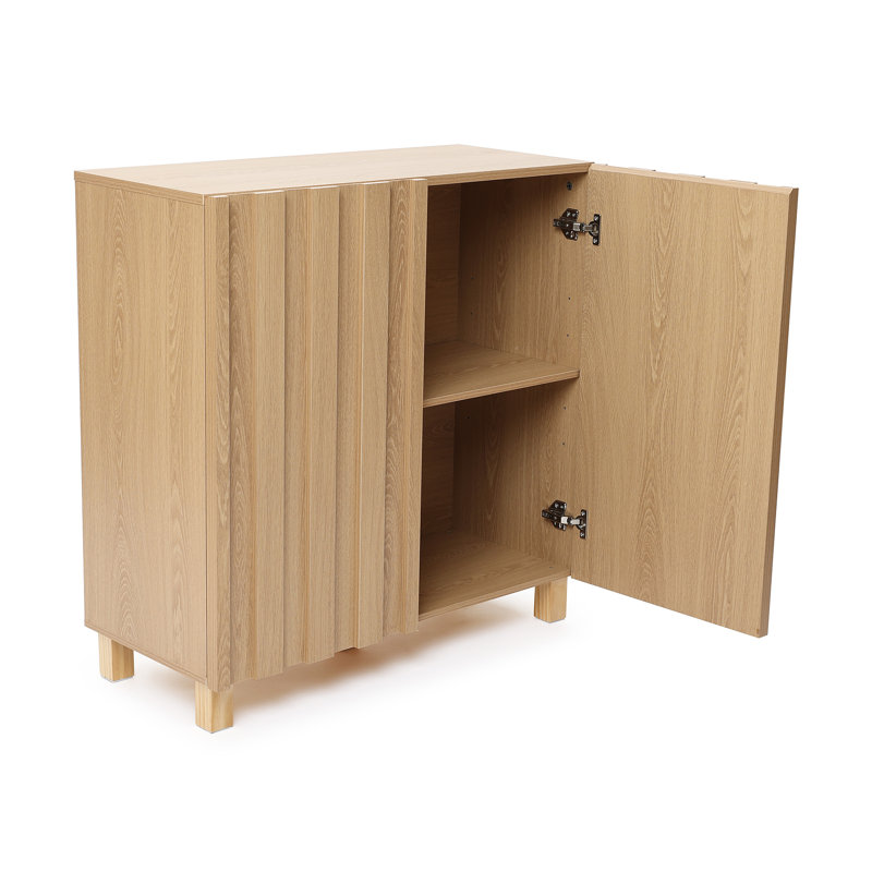 Modern Buffet Storage and Sideboard Cabinet, with 2 Vertical Slat Doors,Natural Oak