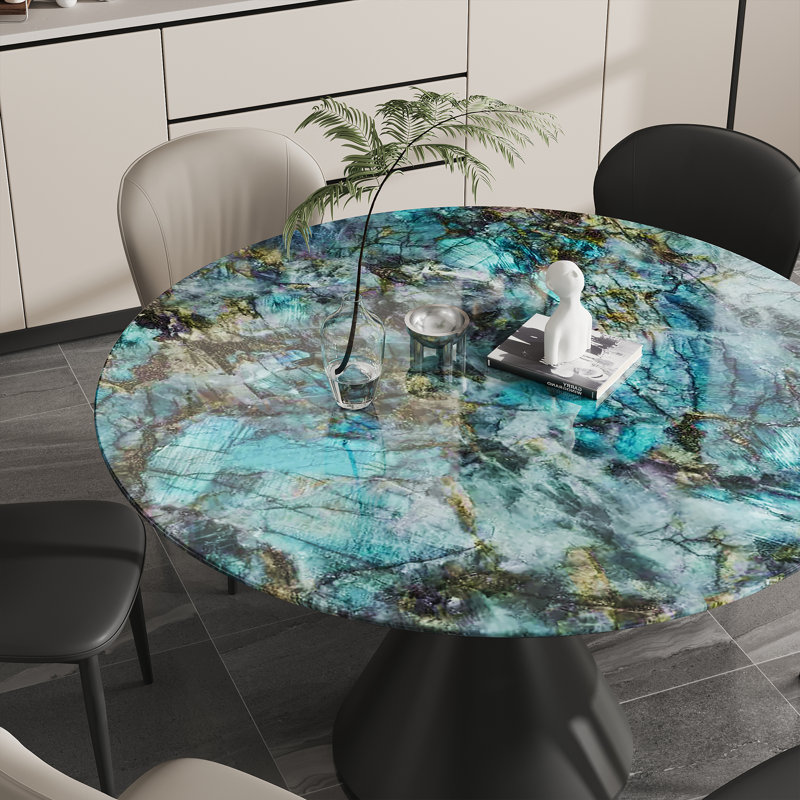 Round Dining Table With Sintered Stone Tabletop, Green