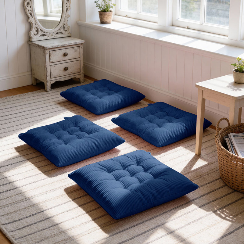 Set of 4 Comfortable Square Chair Cushions, Blue