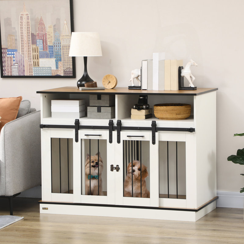 Versatile Dog Crate Furniture with Multiple Features for Different Sized Dogs, White
