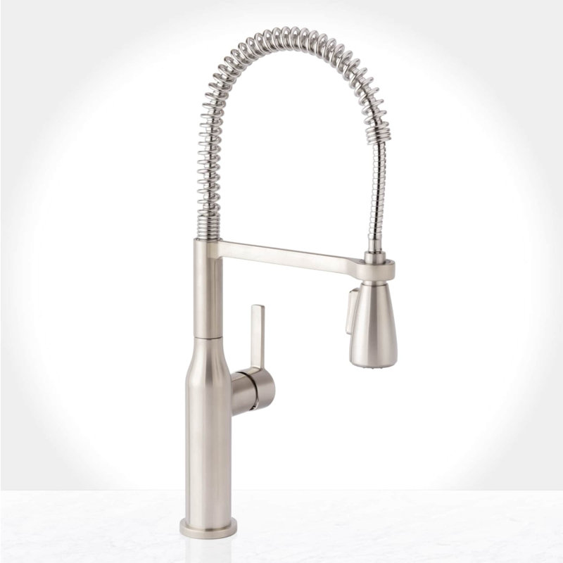 Galleria Pre-Rinse Single Handle Kitchen Faucet with Multi-Flow Spray Head - Includes Optional Deck Plate, Stainless Steel