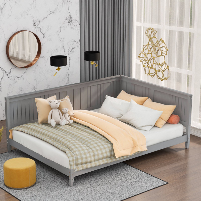 Lit plateforme Classic Mid-Century, Gris, Lit double