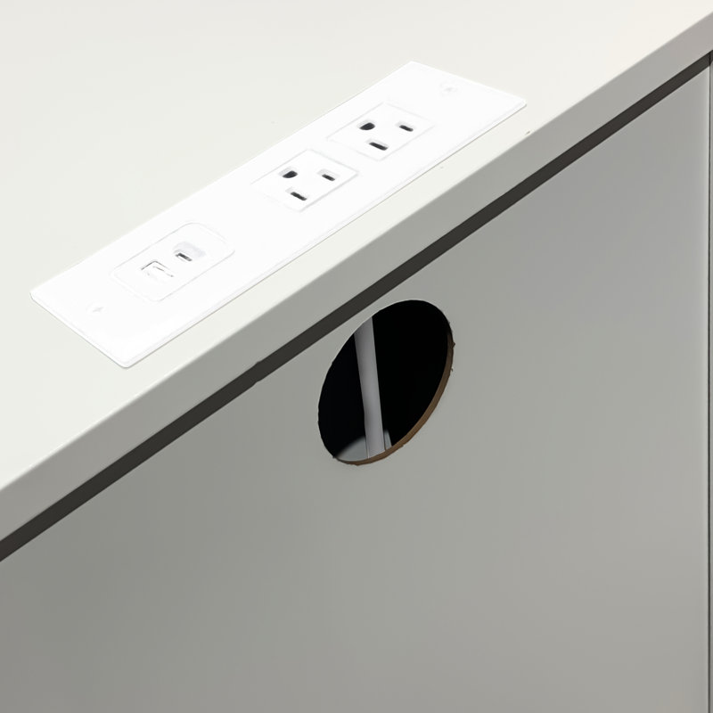 Table de chevet blanche pour chambre à coucher - avec prise de charge, tiroirs et prises de courant