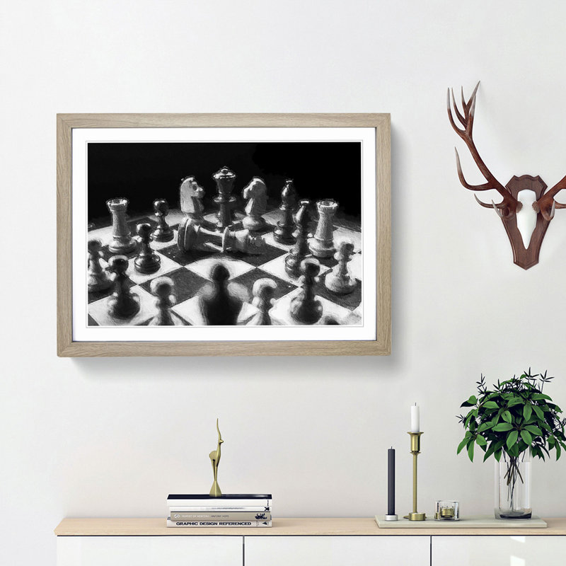 Chess Checkmate - Picture Frame Painting Print, 27cm H x 36cm W x 2cm D, Oak Framed