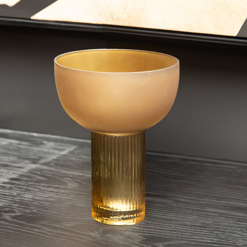 Demekia Glass Table Vase, Ochre, 20cm H x 15cm W x 15cm D