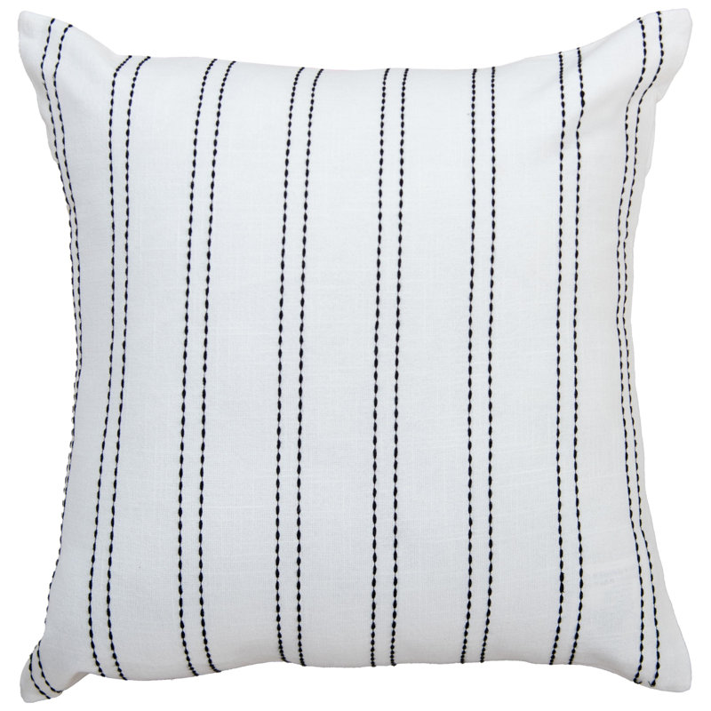 100% Cotton Filled Throw Pillow, Polyester, Black/White Striped