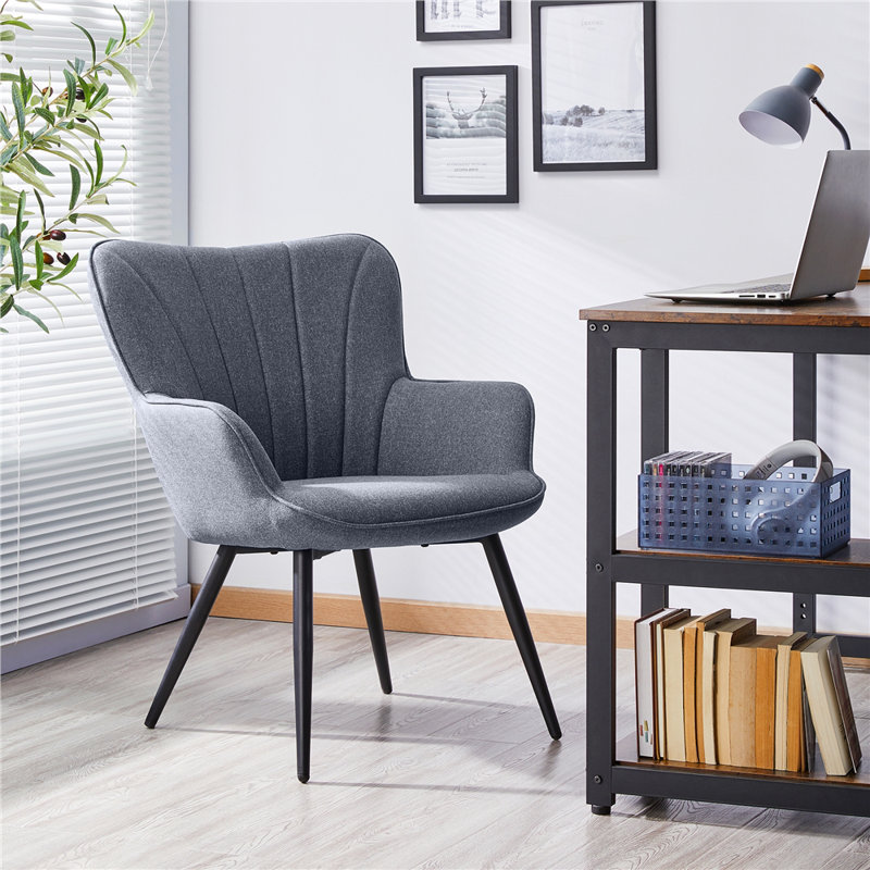 Fauteuil Bakhyt de 25,2 po de largeur, Lin gris, Noir, noir, noir, noir