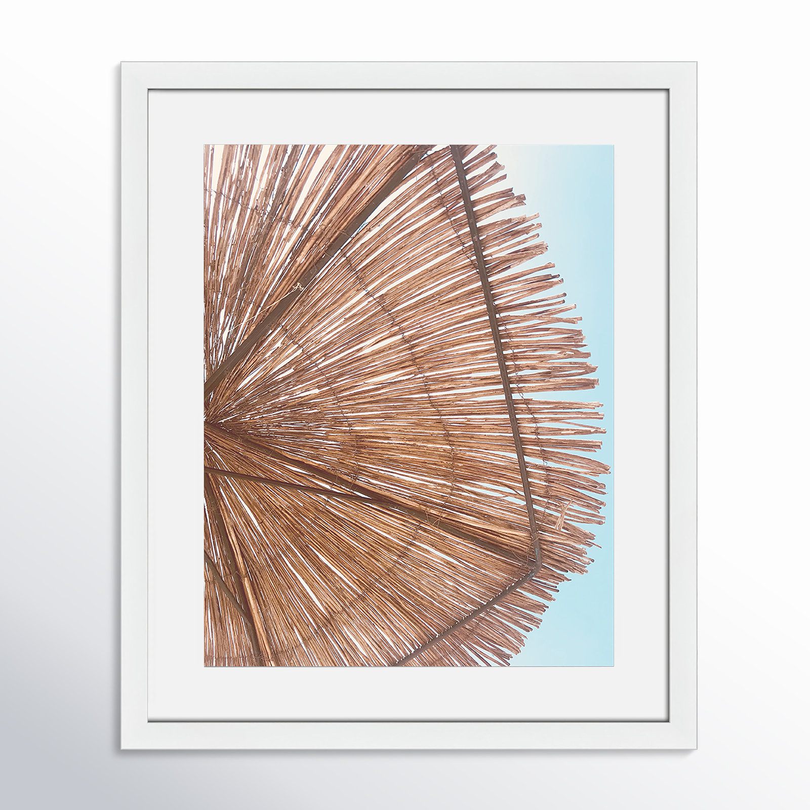 Rosy Straw Umbrella - Picture Frame Photograph, 19" H x 16" W x 1.25" D, Satin White