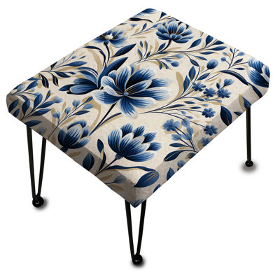 Repose-pieds rectangulaire bleu et blanc I