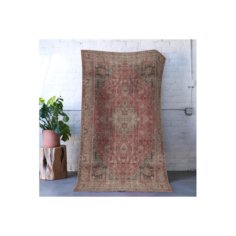 Tapis décoratif lavable à la machine à motif traditionnel rouge, Sous-tapis rectangulaire de 3 pi 3 po x 4 pi 11 po