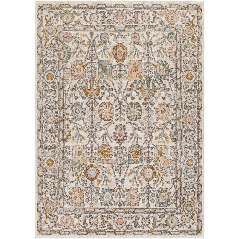 Tapis bleu sarcelle / brun Evgenia, Rectangle 5 pi 2 po x 7 pi