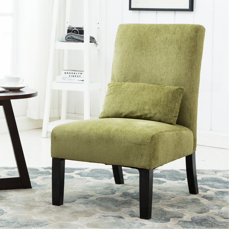 Fauteuil d'appoint contemporain sans accoudoirs en tissu chenille vert, Green