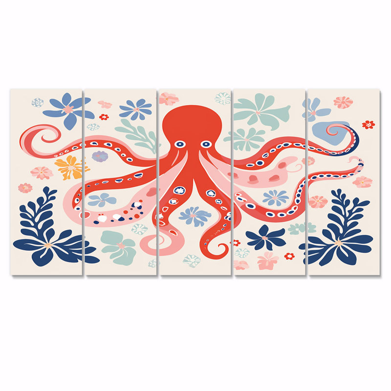 «Riordan - Octopus Animal Wall Art for Living Room», 5 pièces, H 28 po x l 60 po