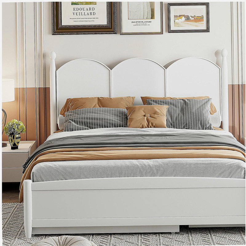 Queen size platform bed with 2 large drawers, pull-out bed, White