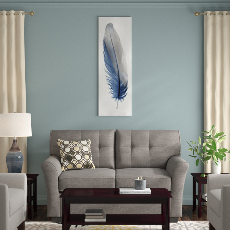 « plumes i », impression sur toile en bleu, H 48 po x l 16 po x P 1,5 po