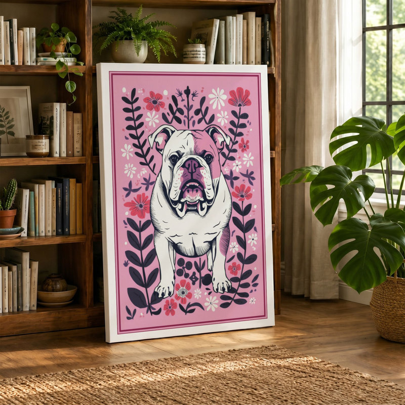 Bulldog in Bloom Eclectic - Wrapped Canvas, 30x20 - 76.2 x 50.8 cm, Taupe Border