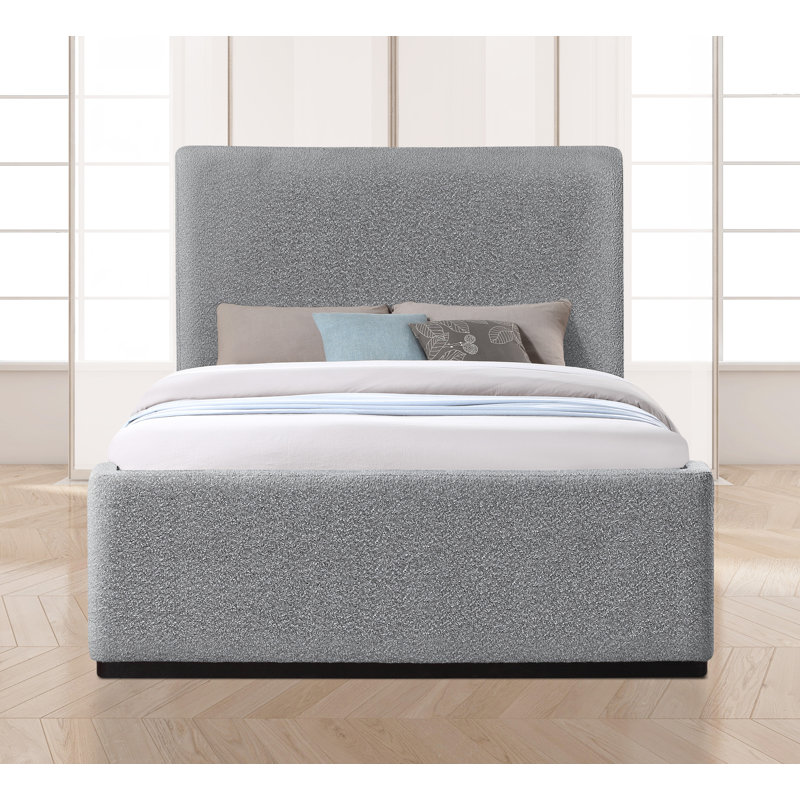 Oliver Boucle Fabric Queen Bed, King, Grey Boucle Fabric