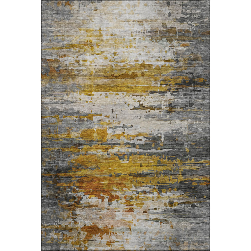 Premium Machine Washable Mayfield AMF2034 Abstract Rug, 2'6" x 3'10", Copper