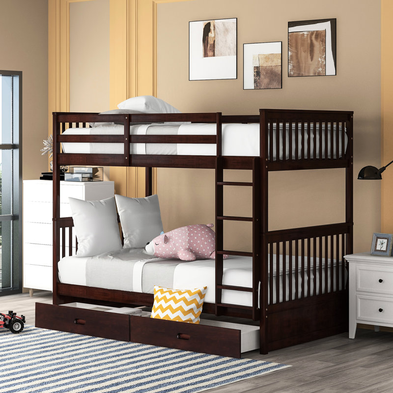 Lit superposé Twintwin en bois massif avec échelles de couleur et de rangement dans une nuance élégante