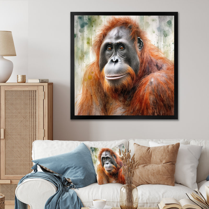 Orang-outan tropical I - animaux, art mural sur toile, H 30 po x l 30 po x P 1 po, Cadre simple noir
