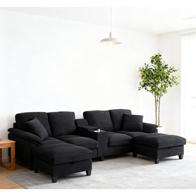 Canapé modulaire moderne en forme de U avec canapé rembourré en velours côtelé de 116,9 po