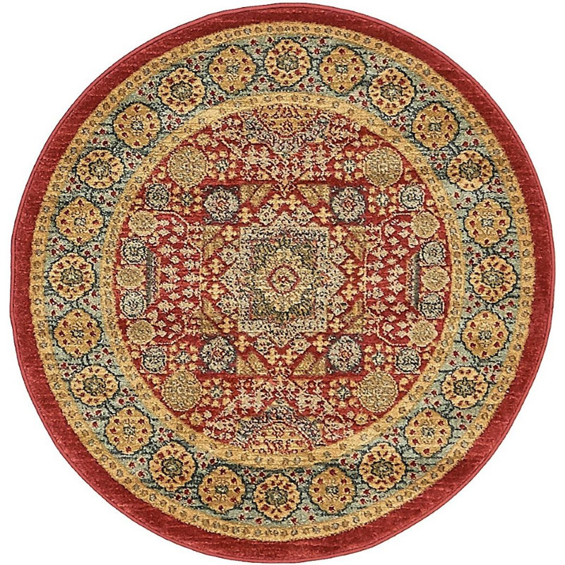 Jaune oriental/rouge Palazzo Tapis décoratif, Rond 6 pi